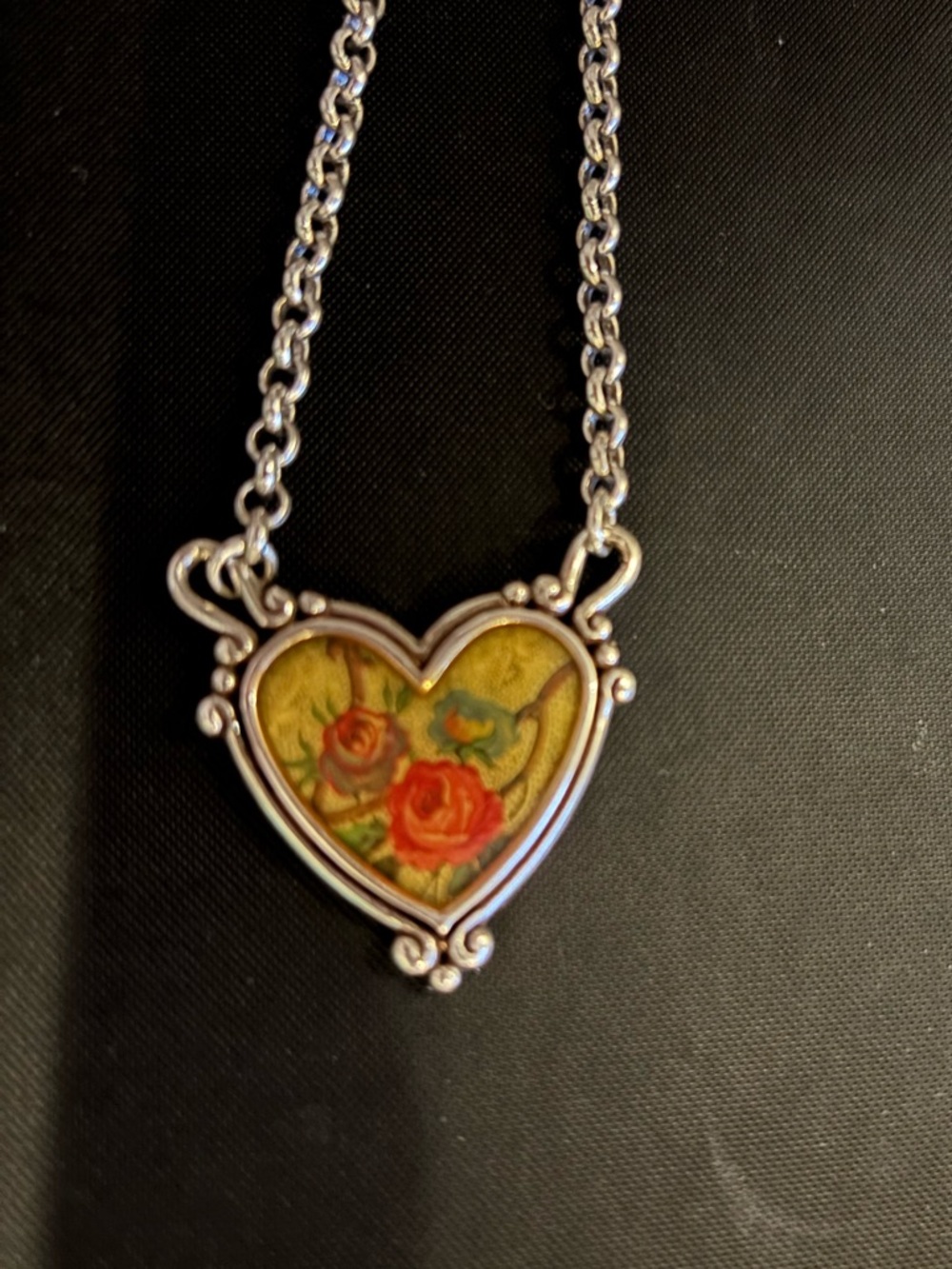 Brighton Piccadilly Hearts Silver Necklace with Rose Motif